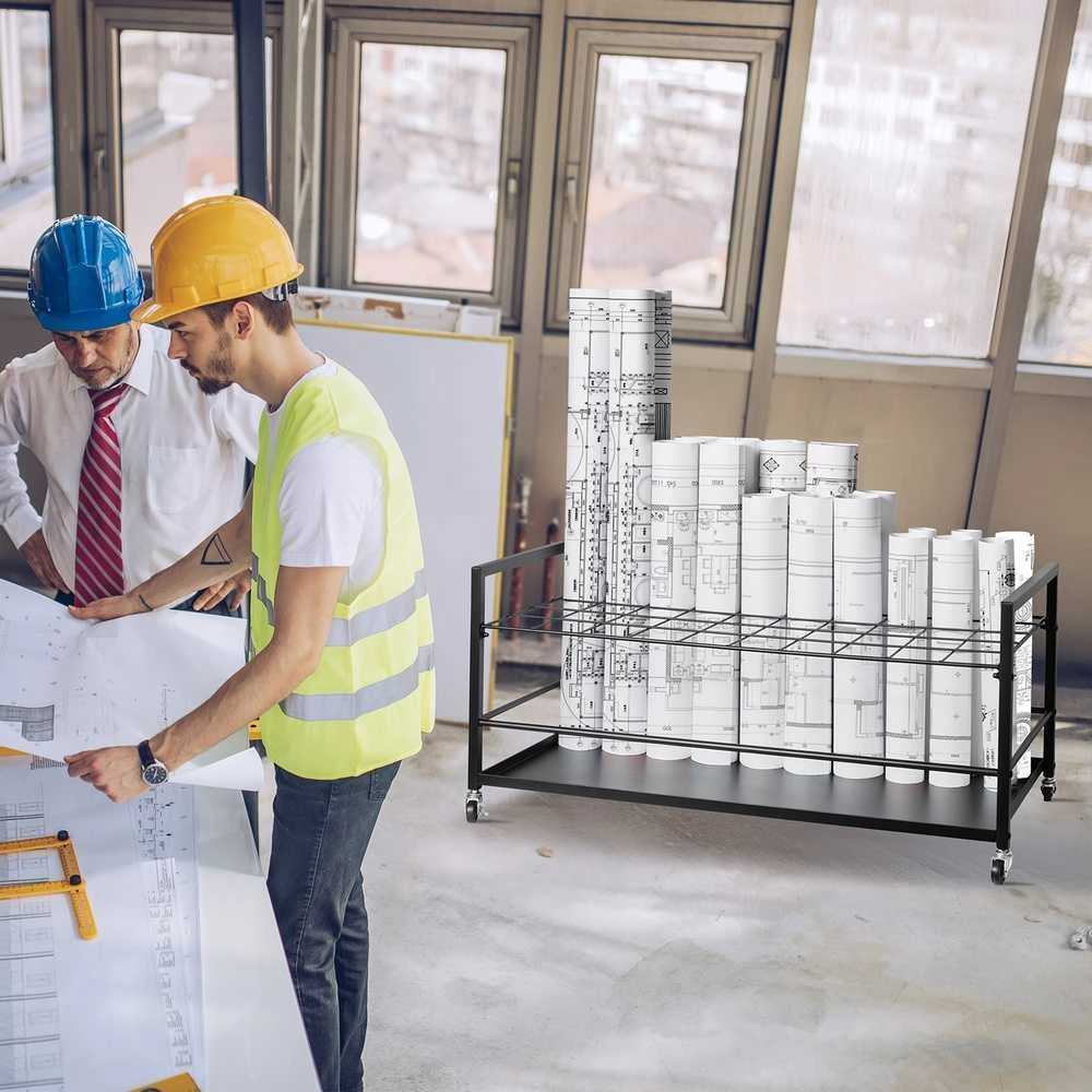 Brėžinių laikymo stovas architektūriniams dokumentams, 50 lizdų mobilus ritininis failų laikiklis, brėžinių tvarkyklė, dokumentų laikymo stovas