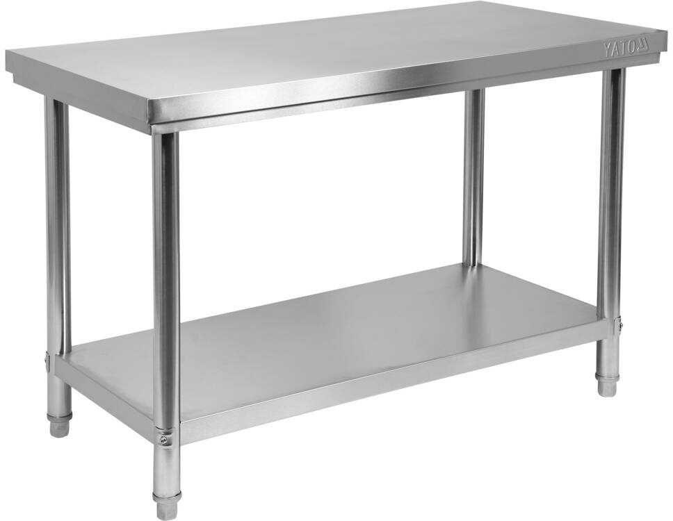 Toya Sa Poland Centrinis stalas su lentyna, 1400x700x850 mm, nerūdijančio plieno darbo stalas