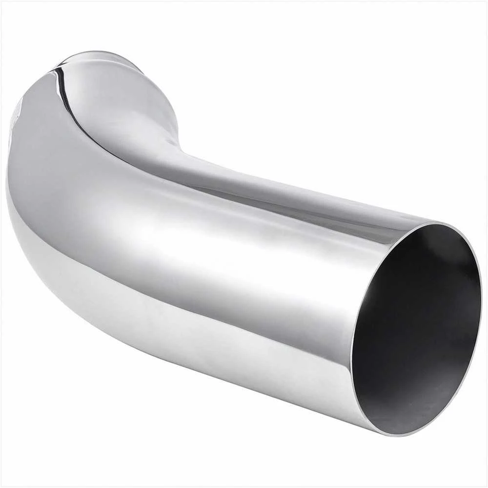 Chromuotas alkūninis išmetimo antgalis su sąvarža, 101.6mm įleidimo 152.4mm išleidimo 584mm ilgio, atsparus karščiui, sunkvežimiams ir automobiliams, duslintuvo apdaila