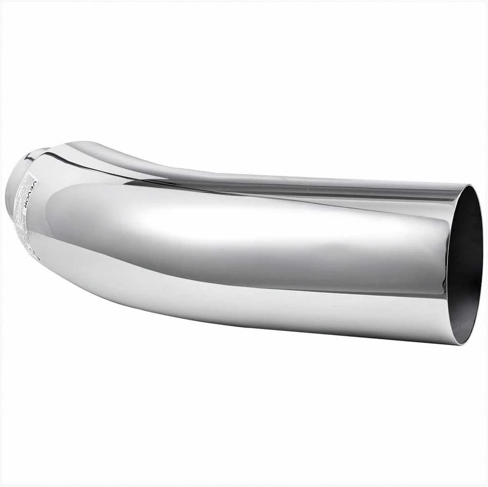 Chromuotas alkūninis išmetimo antgalis su sąvarža, 101.6mm įleidimo 152.4mm išleidimo 584mm ilgio, atsparus karščiui, sunkvežimiams ir automobiliams, duslintuvo apdaila