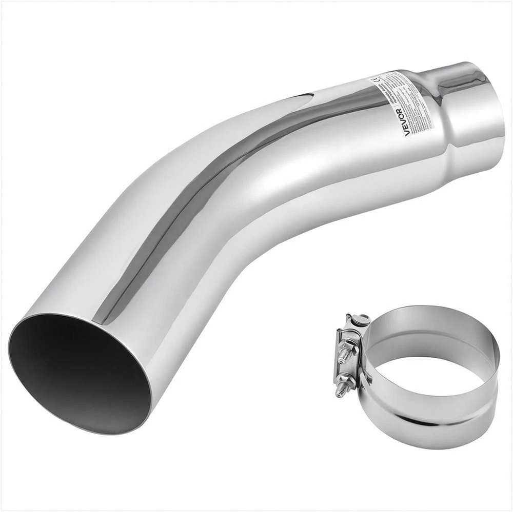 Chromuotas alkūninis išmetimo vamzdžio antgalis sunkvežimiams, 127 mm įleidimas 152.4 mm išleidimas, universalus duslintuvo antgalis su spaustuku, išmetimo sistemos dalys