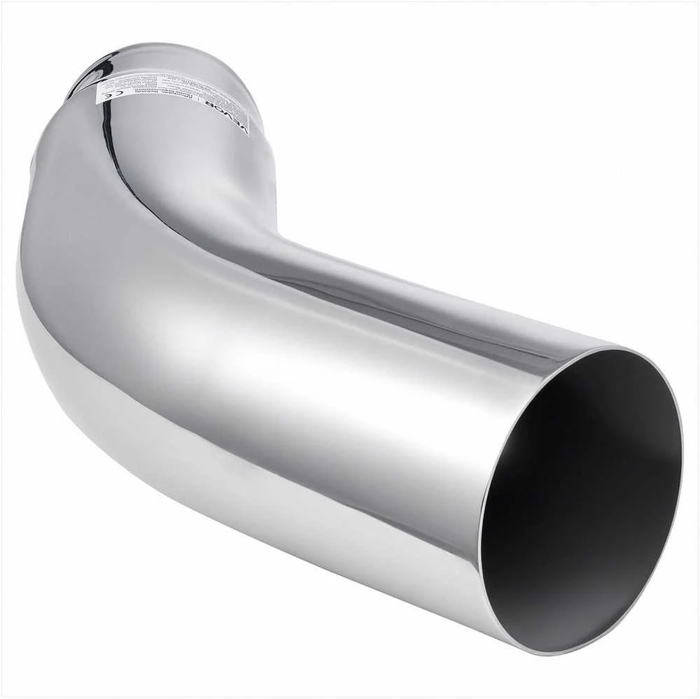 Chromuotas alkūninis išmetimo vamzdžio antgalis sunkvežimiams, 127 mm įleidimas 152.4 mm išleidimas, universalus duslintuvo antgalis su spaustuku, išmetimo sistemos dalys