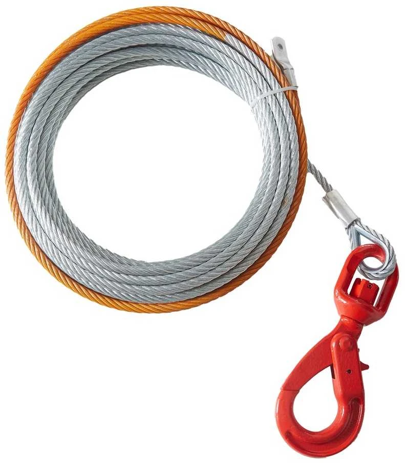 Cinkuotas plieno gervės lynas 9.5 mm x 30.5 m, vilkimo trosas su kabliu visureigiui, sunkvežimiui, bekelės automobiliui