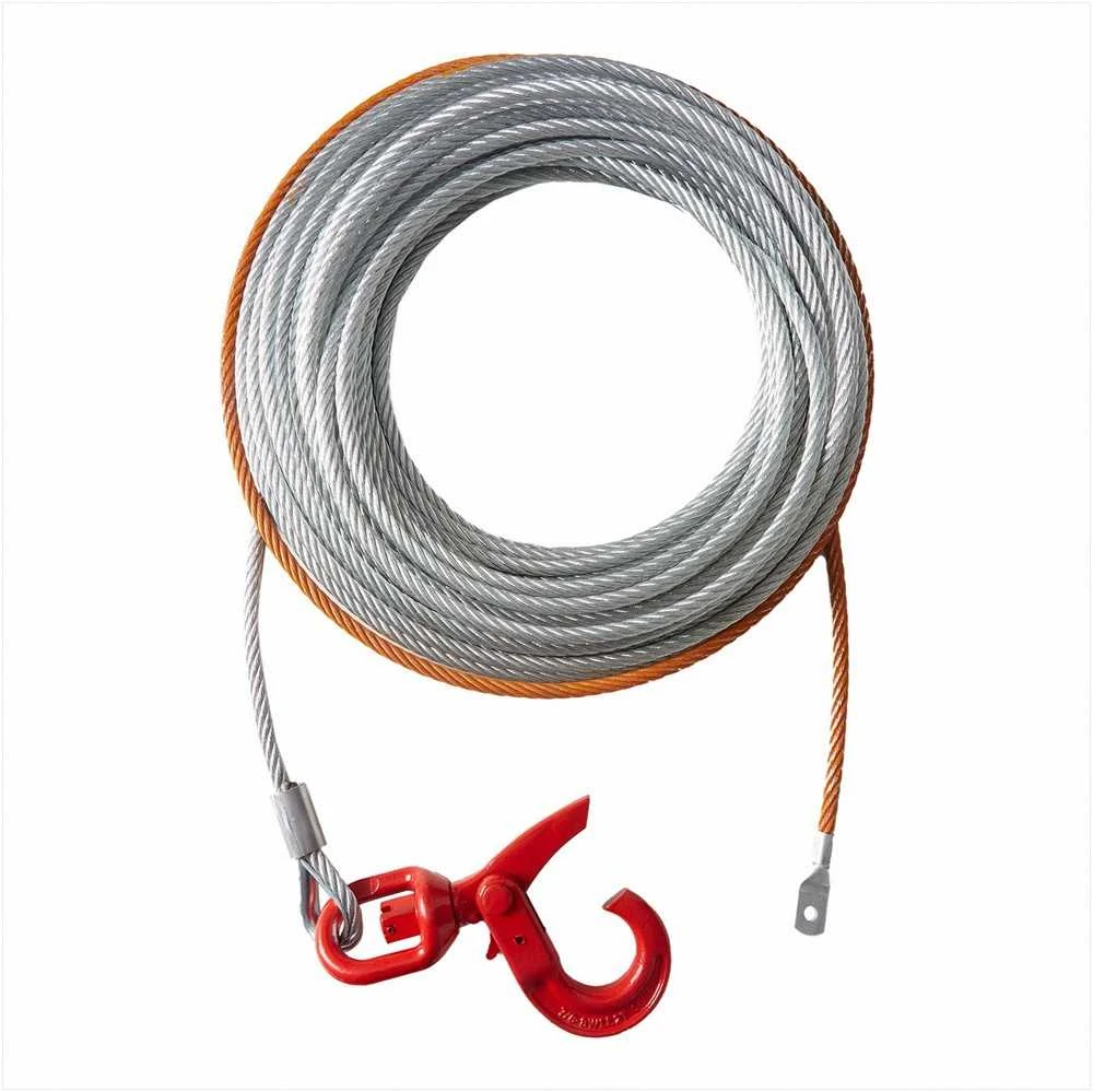 Cinkuoto plieno gervės kabelis 9.5 mm x 22.86 m su sukamuoju kabliu, tvirtas vielinis lynas visureigiams ir vilkimui, universali bekelės gervės virvė su didele trūkimo jėga