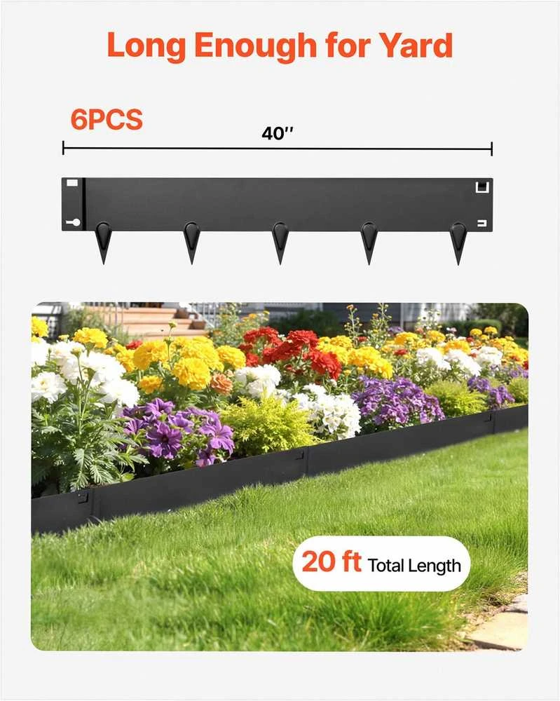 Cinkuoto plieno kraštovaizdžio apvadai, tvirtas metalinis sodo apvadas gėlynams ir takams, lankstus vejos apvadas, 6 vnt. rinkinys, sodo atitvarai