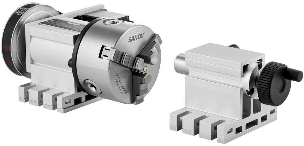 CNC frezavimo dalijimo galvutė, K11-100mm 3 nasrų griebtuvas, sukimosi ašis 4-oji ašis, MT2 galakaklė, tiksli indeksavimo galvutė frezavimo staklėms