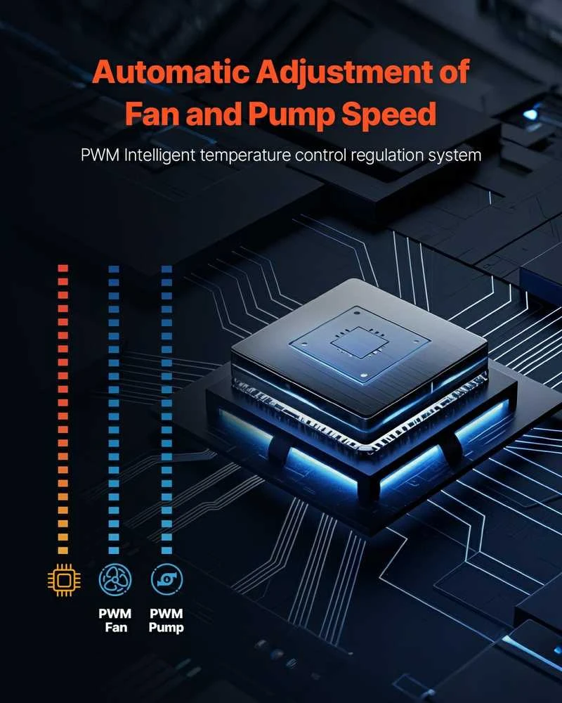 CPU skysčio aušintuvas, AIO vandens aušinimo sistema, ARGB CPU aušintuvas su ventiliatoriais, 120mm CPU aušintuvas, efektyvus CPU aušinimo sprendimas