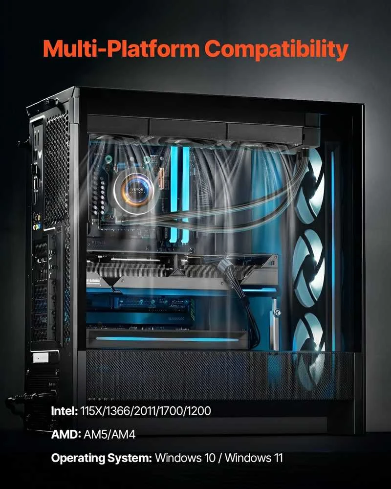 CPU skysčio aušintuvas, AIO vandens aušinimo sistema, 120mm PWM ventiliatoriai, CPU aušintuvas, skirtas Intel ir AMD, efektyvus CPU aušinimo sprendimas