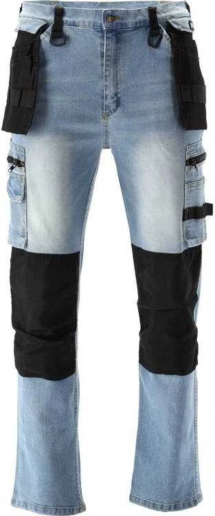 Yato Darbinės kelnės statyboms, tampraus džinso, šviesiai mėlynos spalvos, dydis 2XL, dailidės kelnės, darbo kelnės