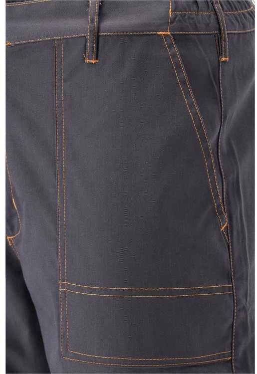 Darbo kelnės, dydis L/XL, su penkiomis kišenėmis, pilkos ir oranžinės spalvos, skirtos apsaugai