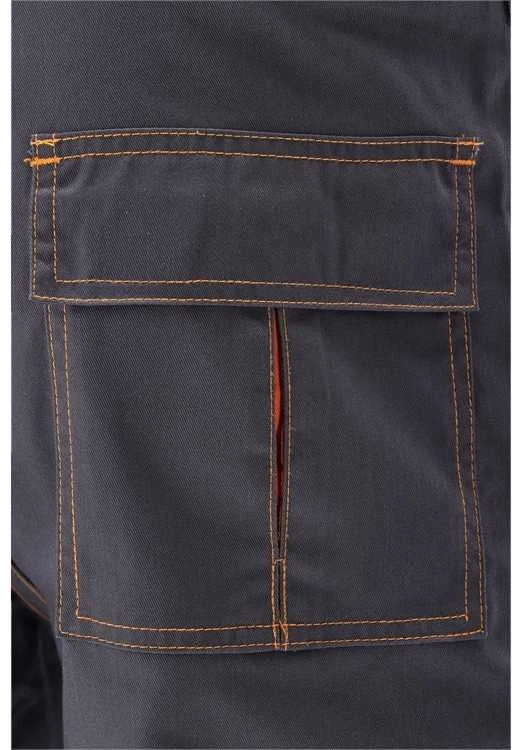 Darbo kelnės, dydis L/XL, su penkiomis kišenėmis, pilkos ir oranžinės spalvos, skirtos apsaugai