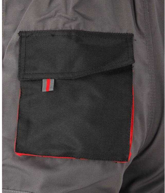 Darbo kelnės su petnešomis vyrams, dydis 2XL, septynios kišenės, pilkos, juodos ir raudonos