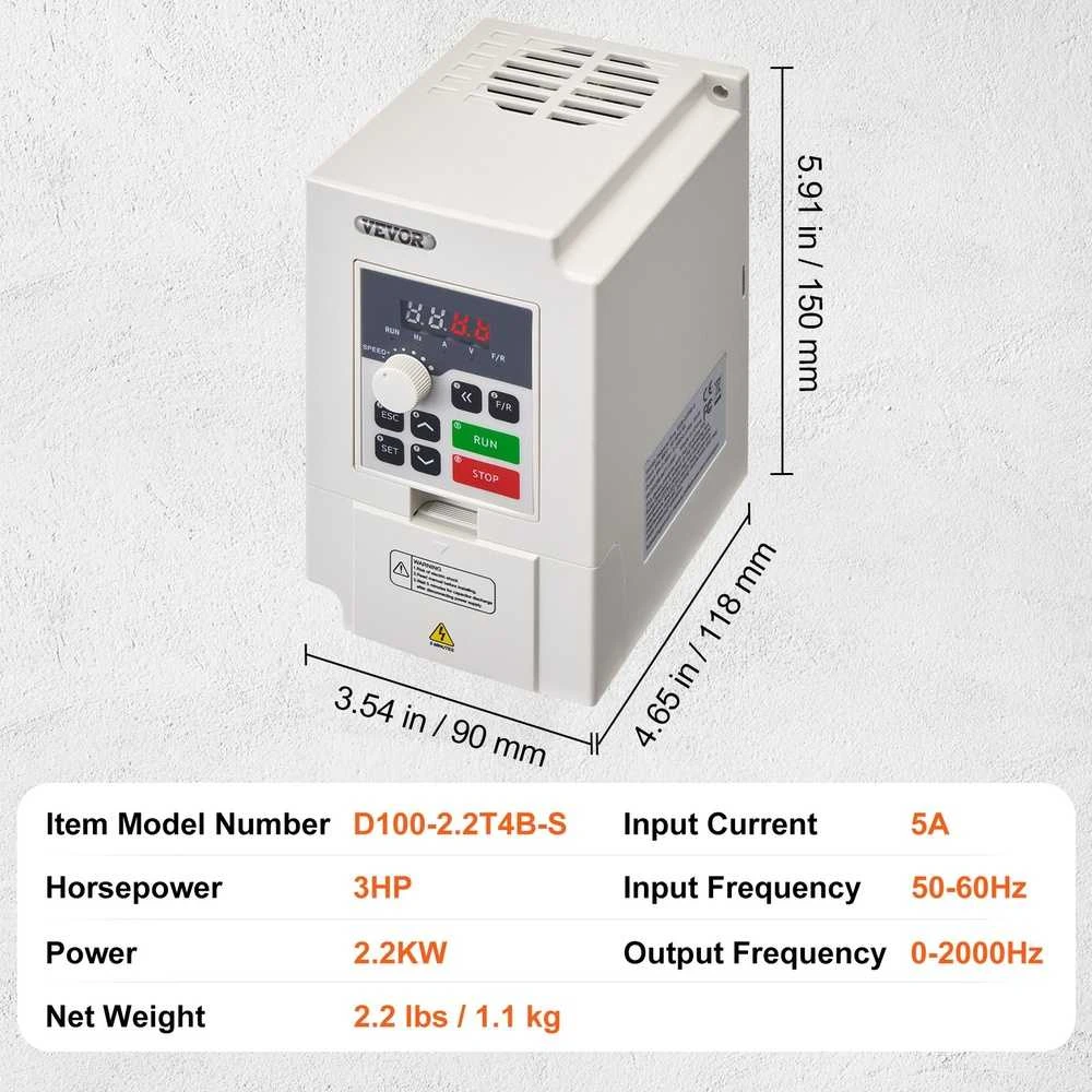 VEVOR Kintamo dažnio pavaros keitiklis 3PH, 2.2KW