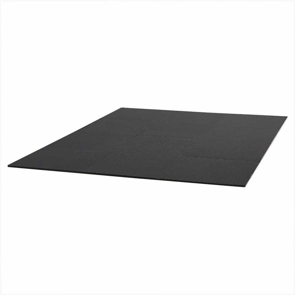 Dėlionės tipo mankštos kilimėlis, EVA putos, sujungiamas apsauginis grindų dangos sluoksnis, 12 vnt., 600x600x14 mm, juodas, sporto salės kilimėlių rinkinys, mankštos grindų plytelės