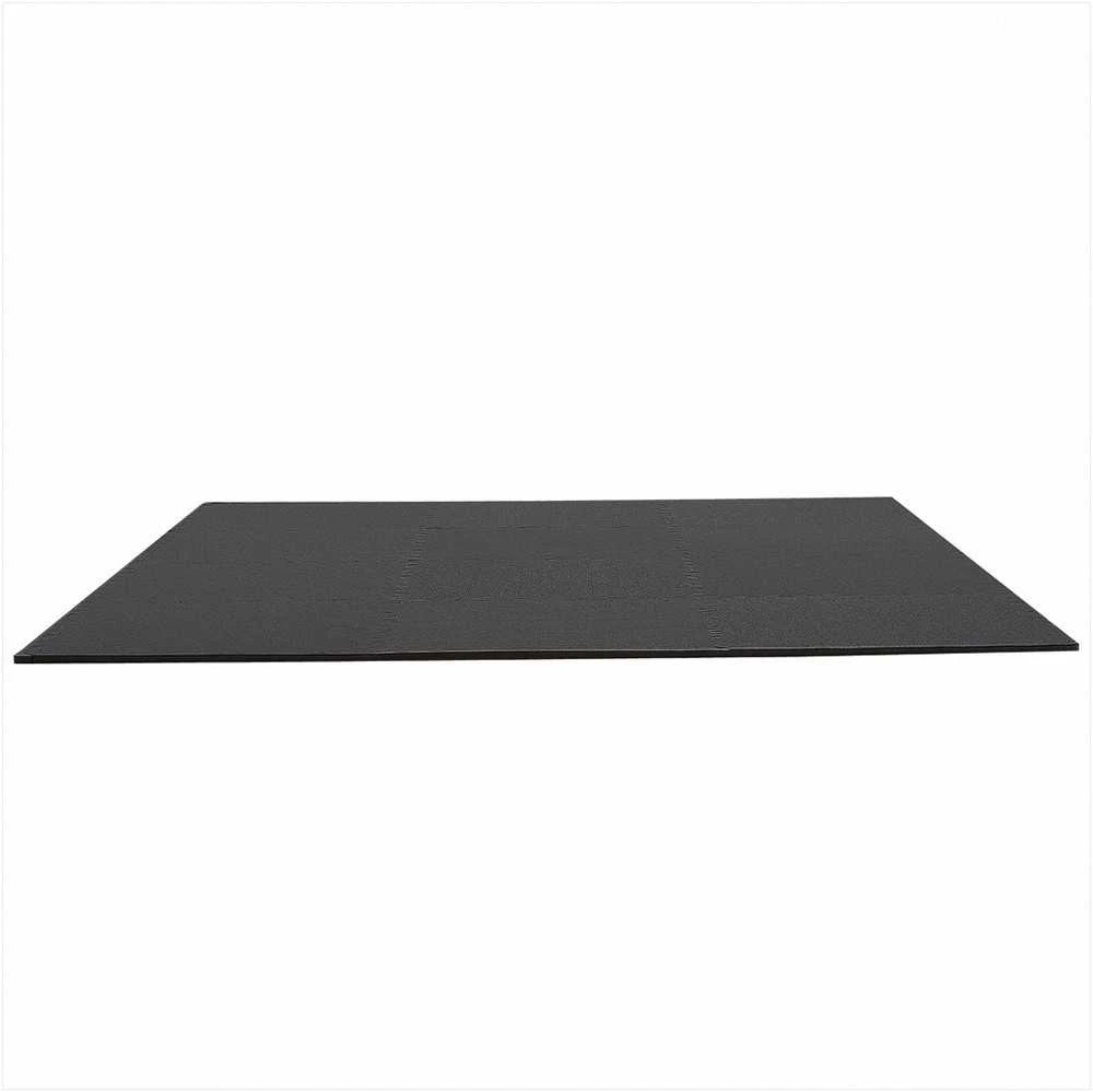 Dėlionės tipo mankštos kilimėlis, EVA putos, sujungiamas apsauginis grindų dangos sluoksnis, 12 vnt., 600x600x14 mm, juodas, sporto salės kilimėlių rinkinys, mankštos grindų plytelės