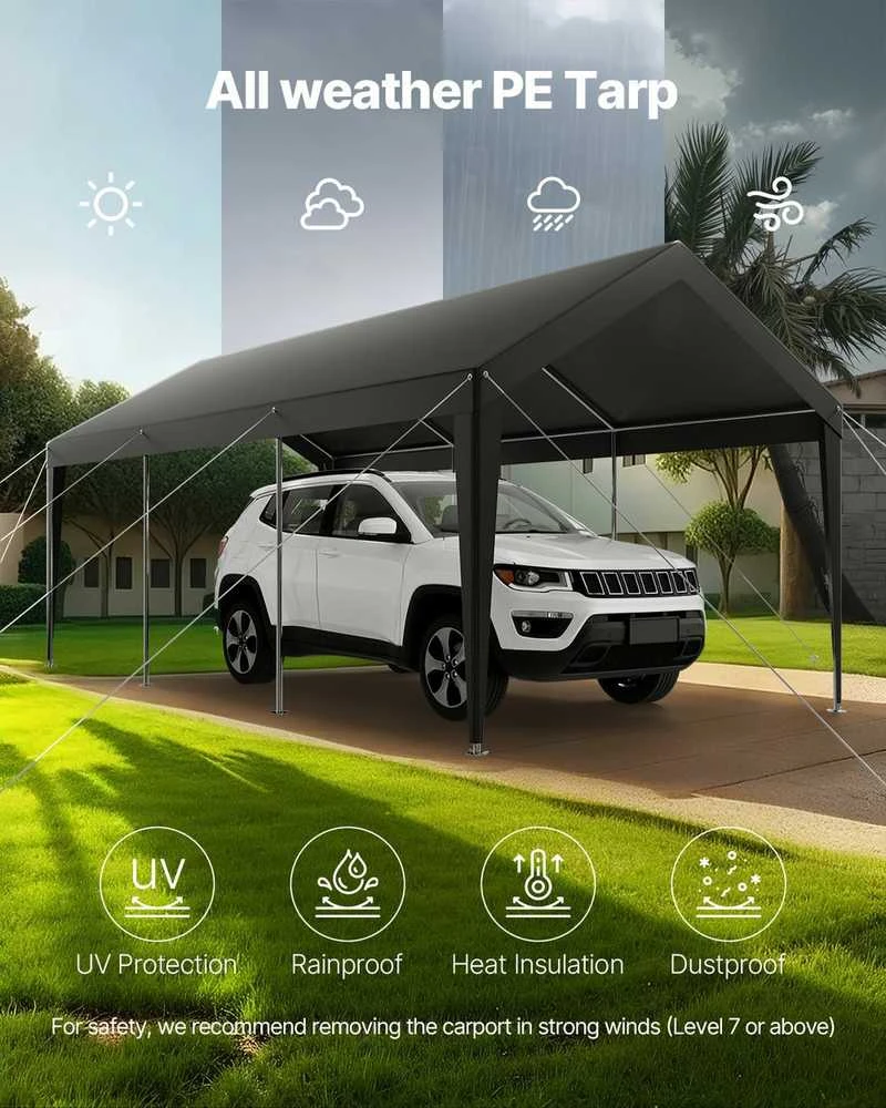 VEVOR Automobilio pastogė 3 x 6 m pilka