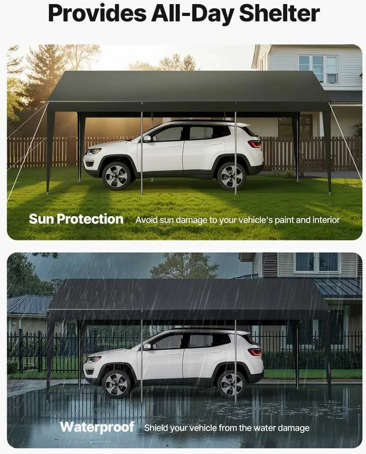 VEVOR Automobilio pastogė 3 x 6 m pilka