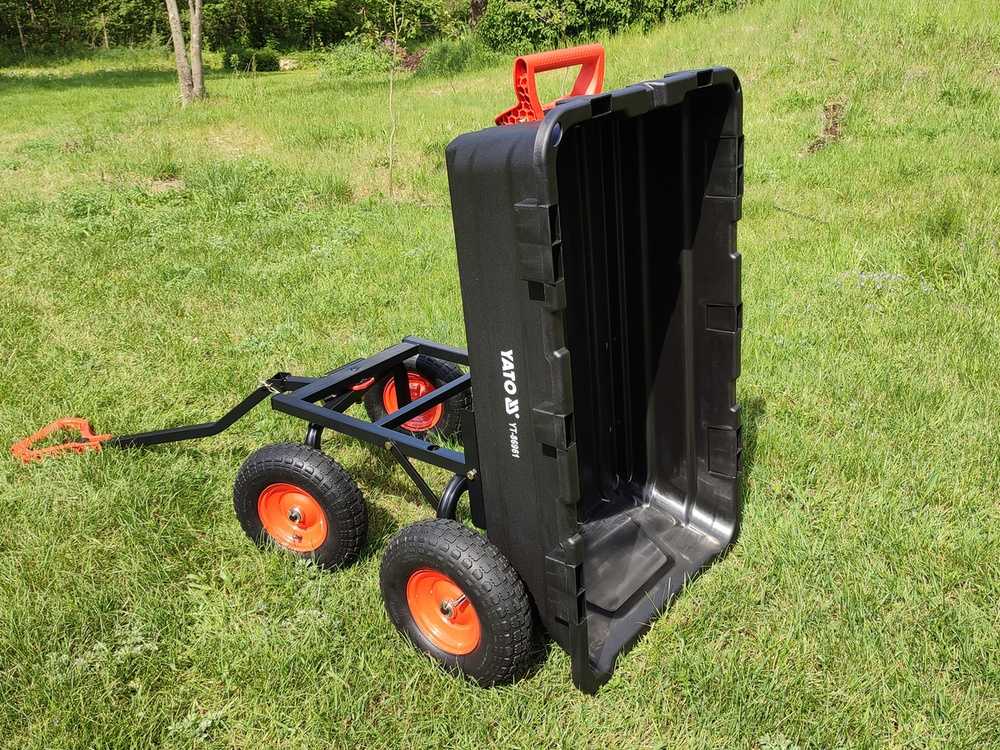 Didelės apkrovos sodo vežimėlis su išvertimo funkcija, XXL 550 kg talpa, pneumatiniai ratai, sodo priekaba dirvožemiui, smėliui, medienai