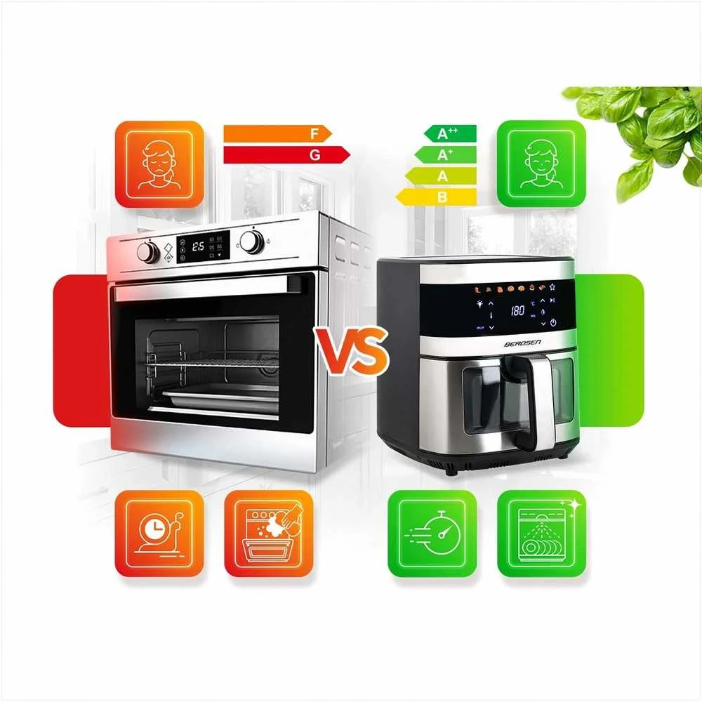 Berdsen Didelės talpos gruzdintuvė be aliejaus, 9.1L karšto oro orkaitė, 1700W riebalų neturintis virimo aparatas, sveikas maisto ruošimas, universalus virtuvės prietaisas