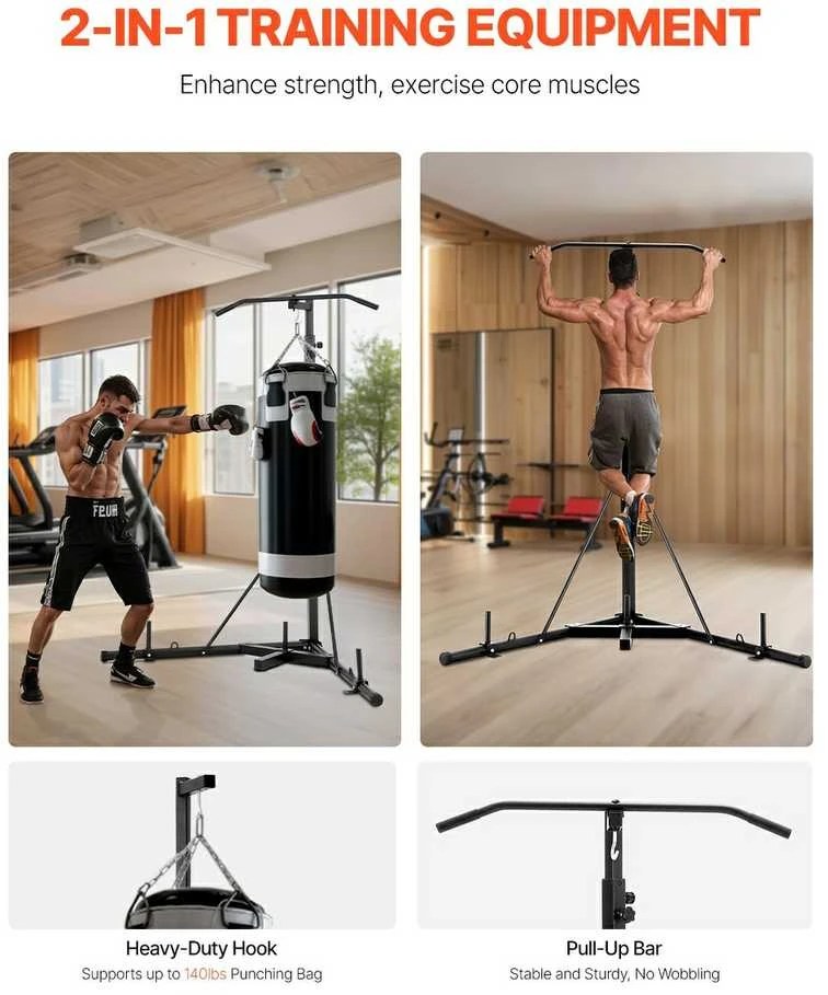 Didelio našumo bokso maišo rėmas, laisvai stovintis bokso stovas, 65 kg talpa, anglinio plieno fitneso įranga, namų sporto salės bokso maišo laikiklis, vidaus bokso treniruotės