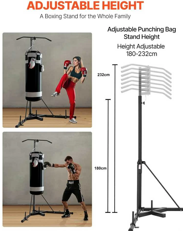 Didelio našumo bokso maišo rėmas, laisvai stovintis bokso stovas, 65 kg talpa, anglinio plieno fitneso įranga, namų sporto salės bokso maišo laikiklis, vidaus bokso treniruotės