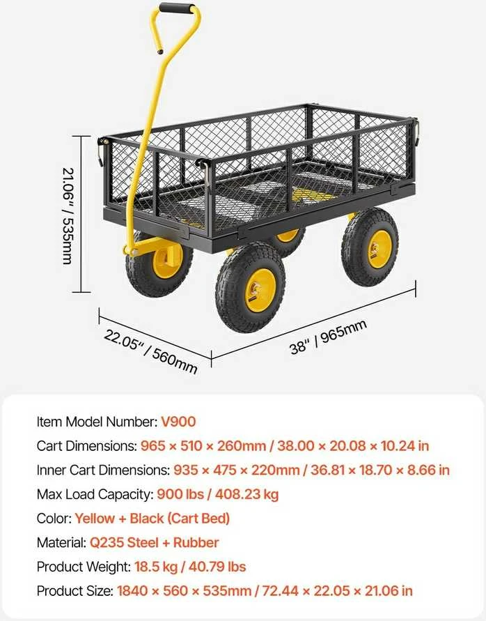VEVOR Plieninė sodo vežimėlis 408 kg talpa