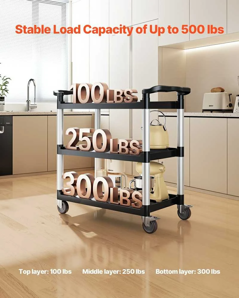 VEVOR Trijų aukštų vežimėlis su ratukais 226 kg talpos