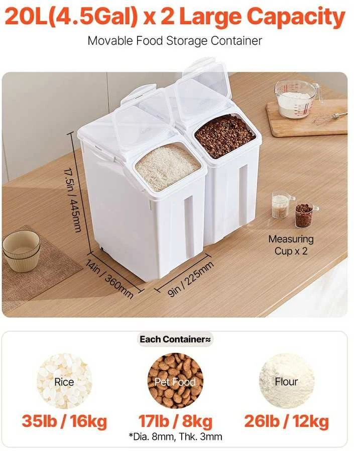 Didelis hermetiškas indas maistui 20 l, miltams, ryžiams, kruopoms, biriems produktams