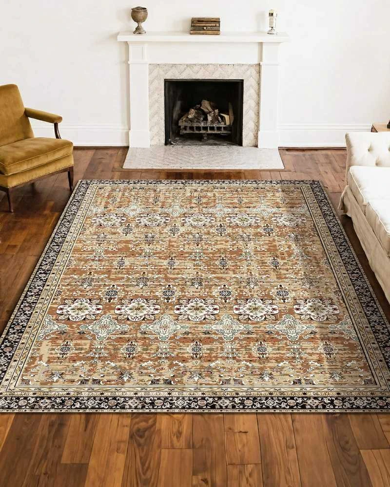 Didelis kilimas 2.44 x 3.05 m, vintažinio stiliaus, neslystantis, rudas žalias, grindų kilimėlis, interjero detalė