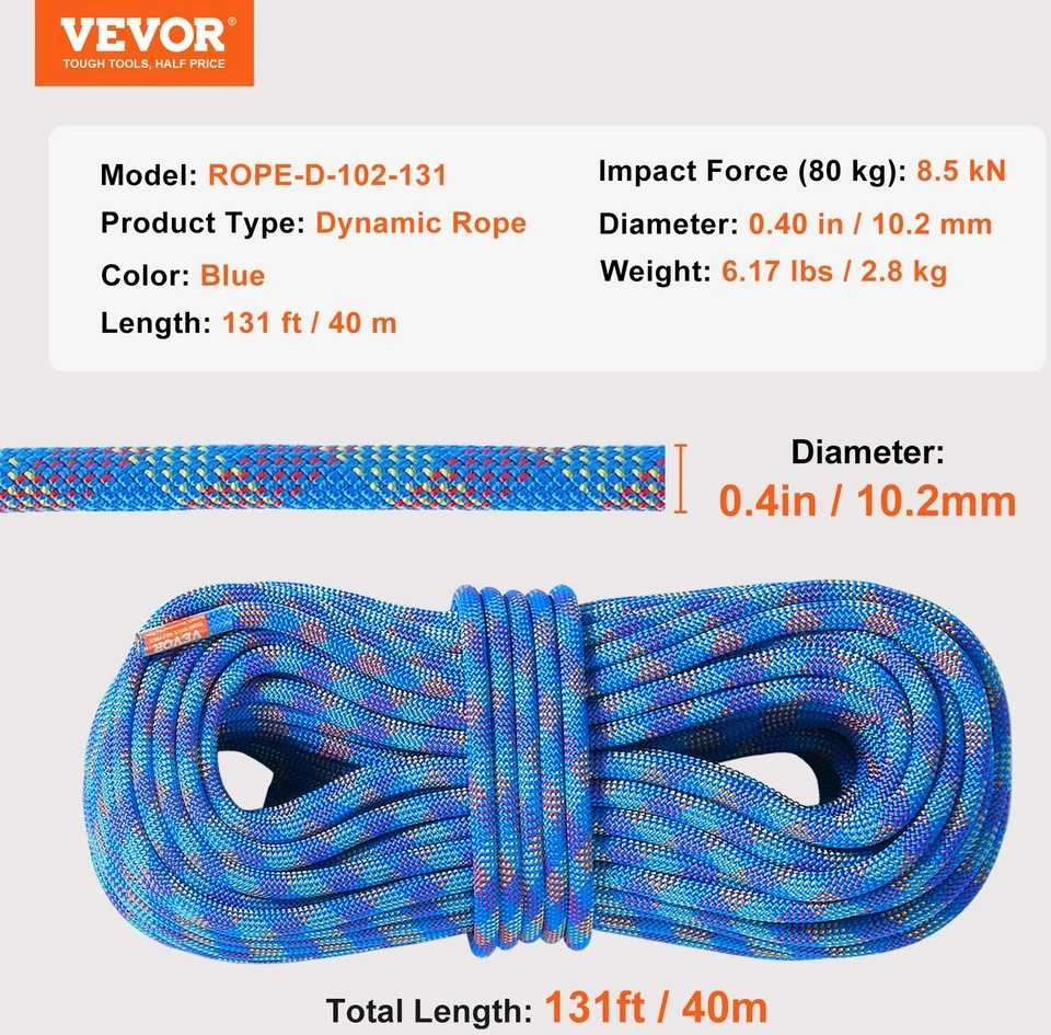 VEVOR 10,2 mm dinaminė alpinizmo virvė 40 m mėlyna
