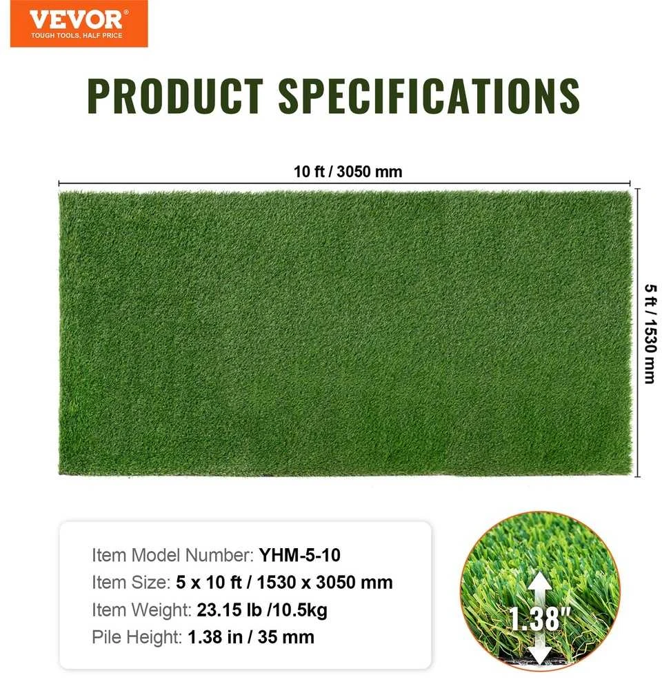 Dirbtinės žolės kilimas, 1530 x 3050 mm, žalias, 35 mm aukščio plaušai, lauko kiemo vejos dekoracija, dirbtinės žolės kilimėlis prie durų