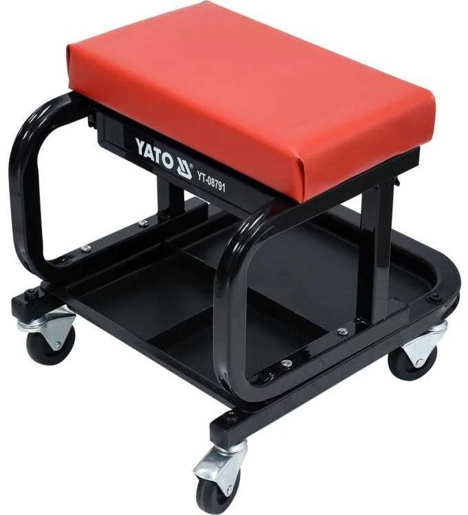 Yato Dirbtuvių sėdynė su stalčiumi, plieninė konstrukcija, 150 kg talpos, mechaniko sėdynė, riedantis taburetė, garažo sėdynė