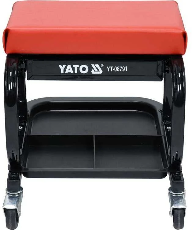 Yato Dirbtuvių sėdynė su stalčiumi, plieninė konstrukcija, 150 kg talpos, mechaniko sėdynė, riedantis taburetė, garažo sėdynė