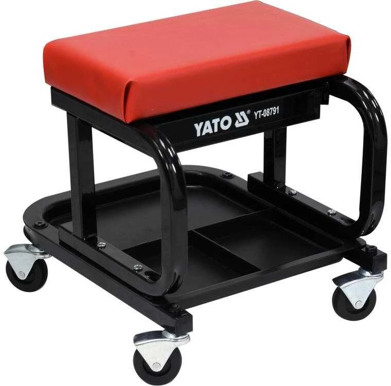 Yato Dirbtuvių sėdynė su stalčiumi, plieninė konstrukcija, 150 kg talpos, mechaniko sėdynė, riedantis taburetė, garažo sėdynė