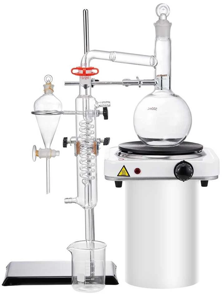 Distiliavimo aparatas, 500 ml, 33 dalių komplektas, 1000 W kaitlentė