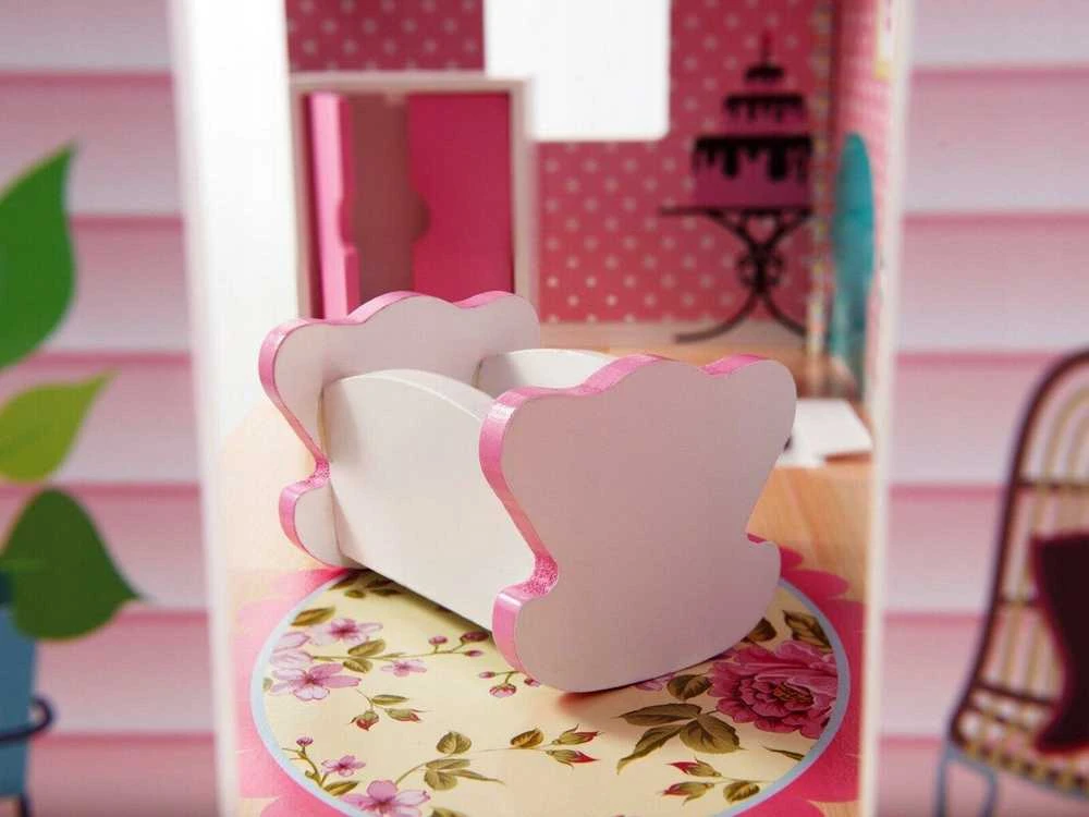 Doll House Medinis lėlių namas, 3 aukštų, su LED apšvietimu ir baldų komplektu