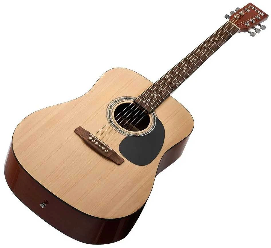 Dreadnought akustinė gitara, 1041.4 mm eglės viršus, raudonmedžio korpusas, pradedančiųjų gitaros komplektas su dėklu