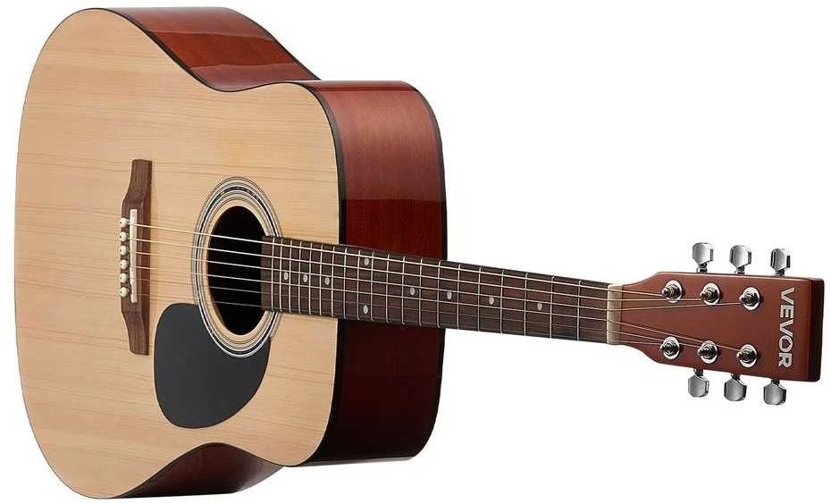 Dreadnought akustinė gitara, 1041.4 mm eglės viršus, raudonmedžio korpusas, pradedančiųjų gitaros komplektas su dėklu
