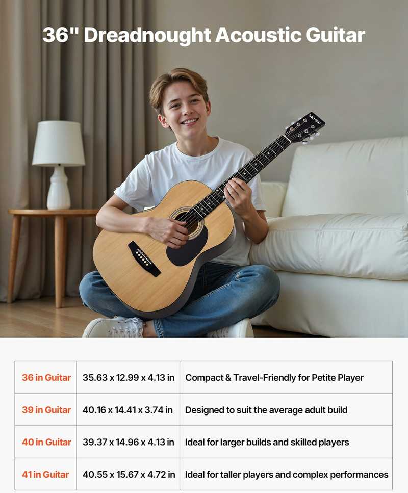 Dregnot akustinė gitara, pradedantiesiems, natūrali, 91.44 cm, paaugliams, jaunimui, studentams