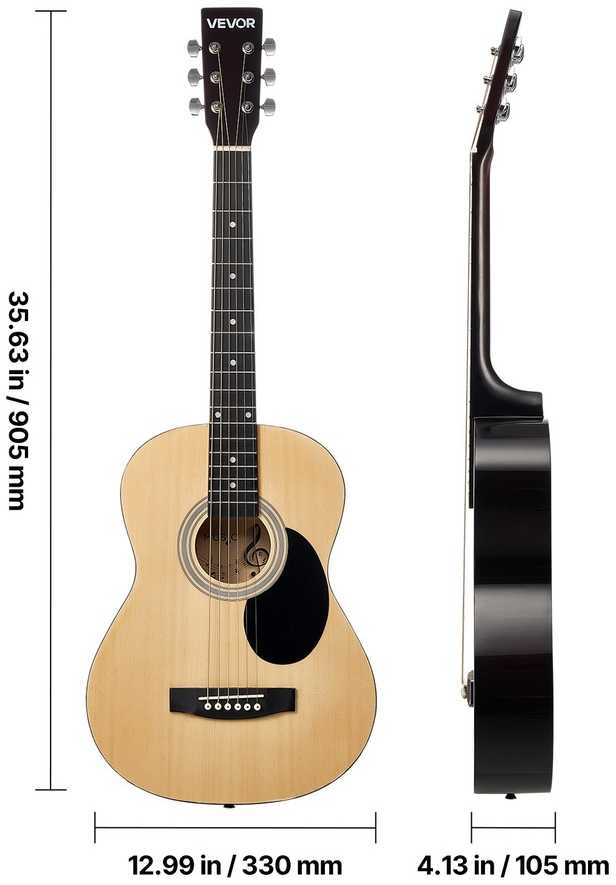 Dregnot akustinė gitara, pradedantiesiems, natūrali, 91.44 cm, paaugliams, jaunimui, studentams