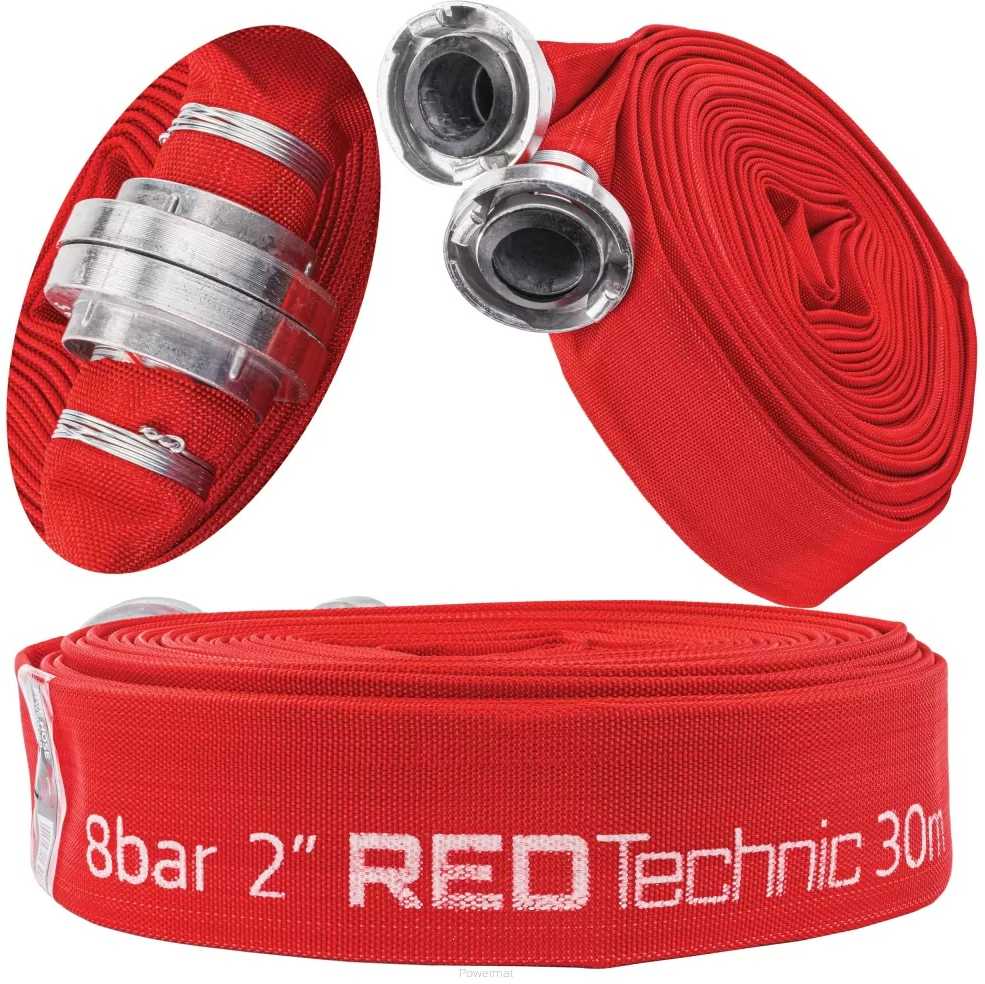 Red Technic Drobės gaisrinė žarna nešvariam vandeniui, septiko žarna su greitosiomis jungtimis, 30 metrų sodo žarna, 5.08 cm vandens perkėlimo žarna