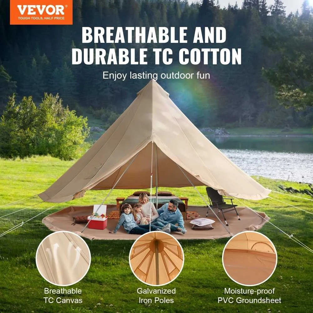 Drobės varpo formos palapinė stovyklavimui, jurta palapinė 4 sezonams, šeimos stovyklavimo palapinė, lauko medžioklės palapinė