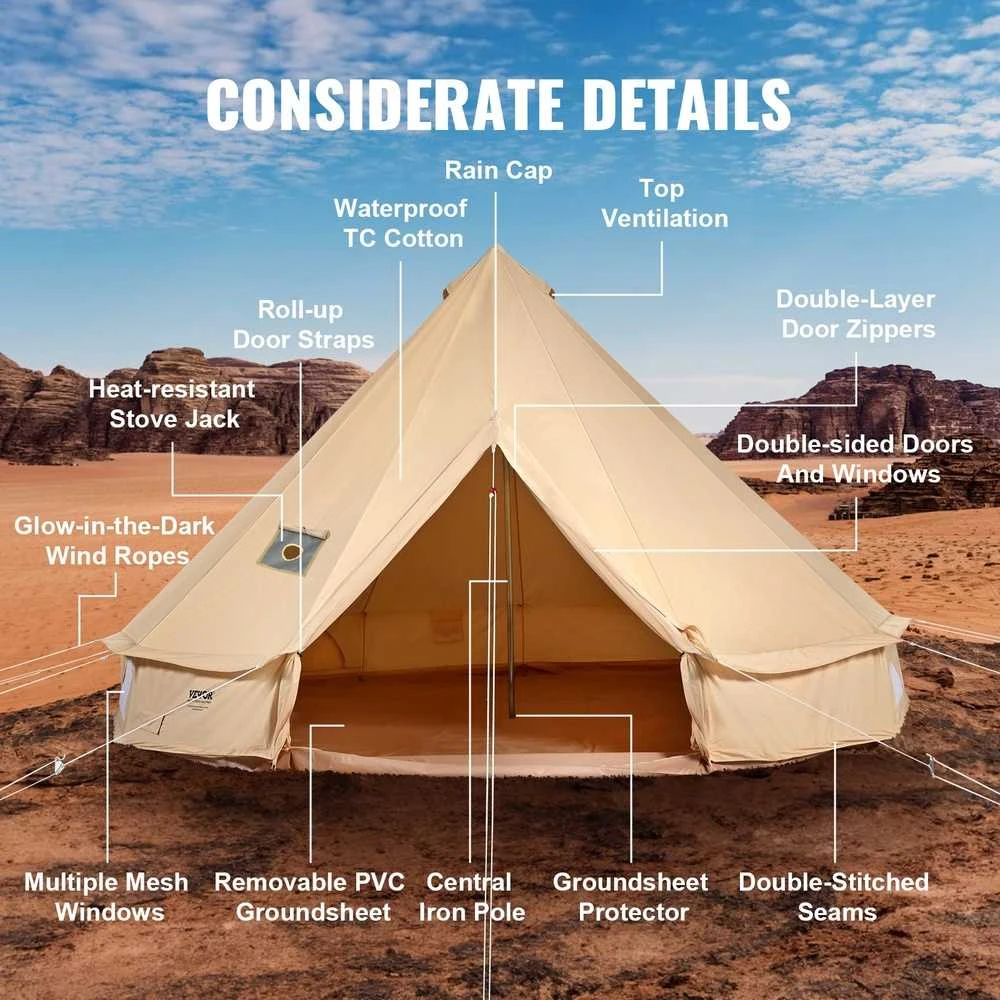 Drobinis kempingo kupolo palapinė 4 sezonams su krosnelės anga šeimos stovyklavimui lauke didelė palapinė