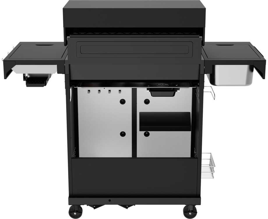 Dujinė kepsninė, 6 degikliai + infraraudonųjų spindulių šoninis degiklis, 19.5 kW, juodo plieno, lauko/sodo, nešiojama, šeimyninė, BBQ grilis