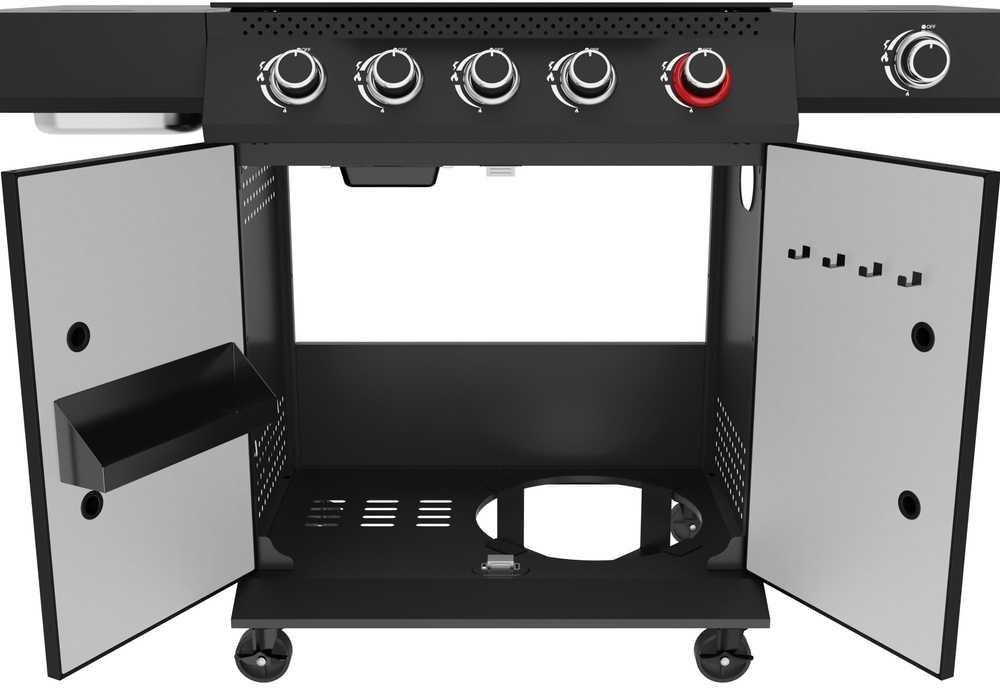 Dujinė kepsninė, 6 degikliai + infraraudonųjų spindulių šoninis degiklis, 19.5 kW, juodo plieno, lauko/sodo, nešiojama, šeimyninė, BBQ grilis