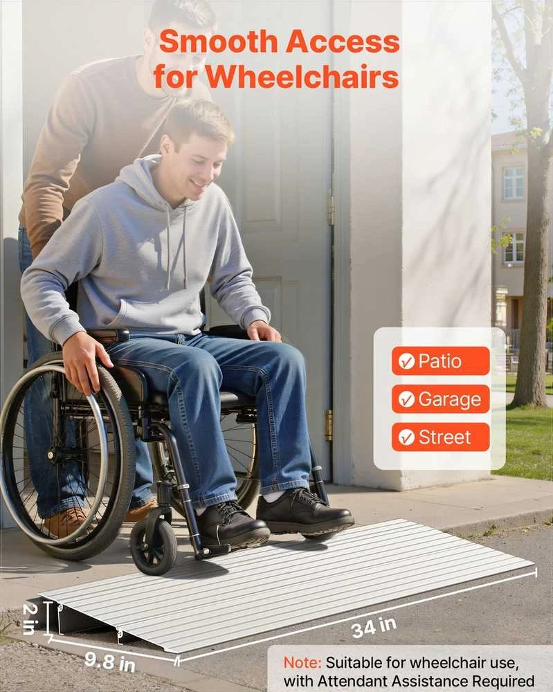 Durų slenksčio rampa neįgaliųjų vežimėliams ir motoroleriams, 59 mm pakilimas, 363 kg keliamoji galia, aliuminio lydinys, neslystantis dizainas, modulinė greito montavimo rampa, slenksčių nuolydis