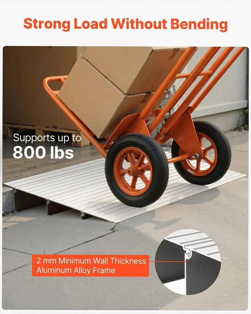 Durų slenksčio rampa neįgaliųjų vežimėliams ir paspirtukams, 87 mm pakilimo aliuminio lydinio rampa, 363 kg keliamoji galia, neįgaliųjų rampa namų laiptams, reguliuojama slenksčio rampa, mobili rampa
