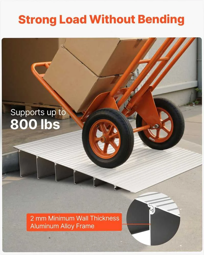 Durų slenksčio rampa neįgaliųjų vežimėliui, 138 mm pakėlimas, 363 kg apkrova, modulinė aliuminio rampa, neslystantis paviršius, 6 vienetų rinkinys, užvažiavimo rampa slenksčiams