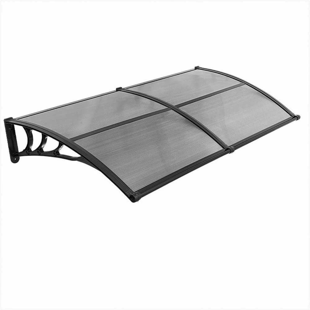 Durų stogelis su drenažu ir ABS laikikliu, polikarbonatas, apsauga nuo lietaus ir sniego, dūmų pilkas, 965 x 1987 mm lauko durų ir langų stoginė virš durų