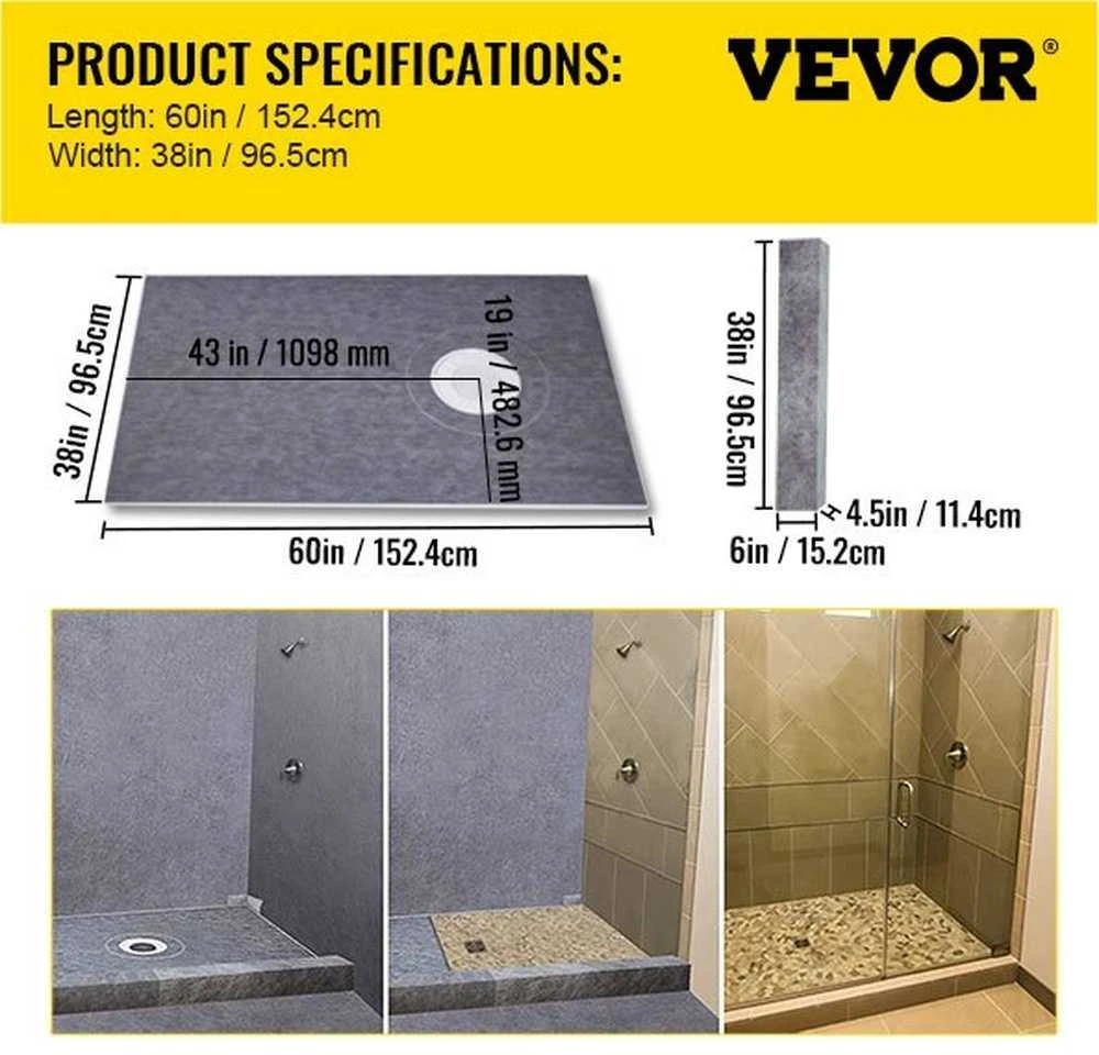 VEVOR Dušo hidroizoliacinis komplektas 965x1524 mm su nutekėjimo anga